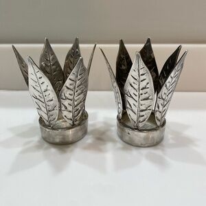 A Set of Two Vintage Jaques Garcia Silver Leaf Motif Candle Votive Holders